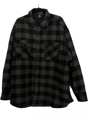 Yago Black Grey Check Flannel Shirt Jacket 3XL
